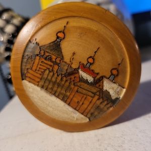 Vtg Cedar Handcrafted Round Trinket Box 1"×2.75"